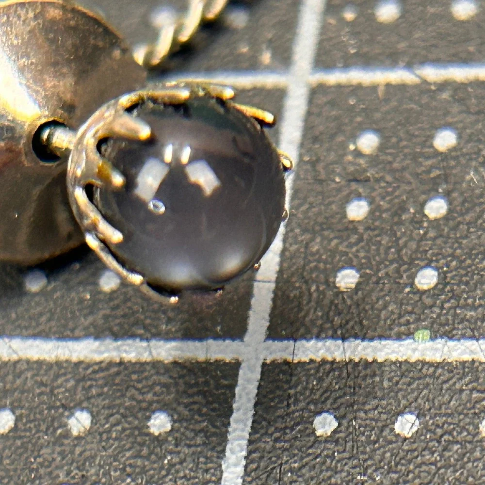 Vintage Silver Tone Black Star Sapphire Style‎ Tie Tack with T-Bar Safety Chain